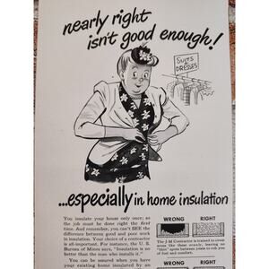 1950 "Nearly Right Isn't‎ Good Enough!" Woman squeezing into Blazer Vtg Print Ad
